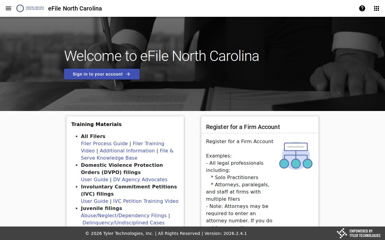 Dare County case lookup resource showing the official File and Serve e-filing interface