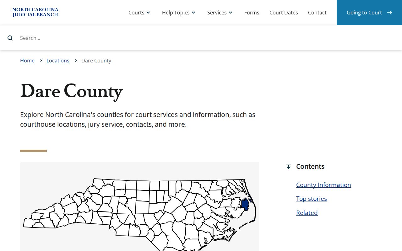 Dare County court docket resource from the Dare County Judicial Branch landing page