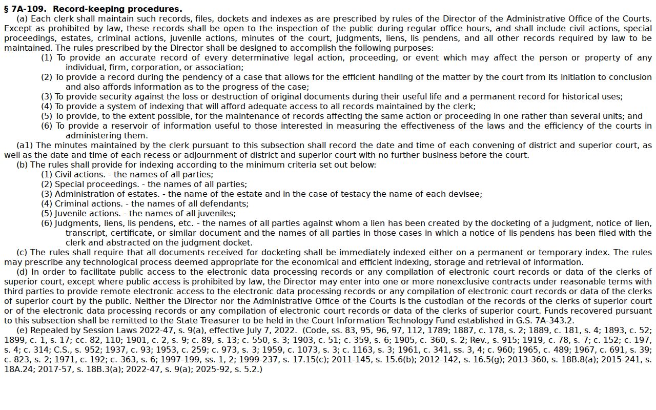 Dare County court docket access for Kitty Hawk under G.S. 7A-109